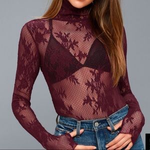 Free people lace designed mesh turtle neck